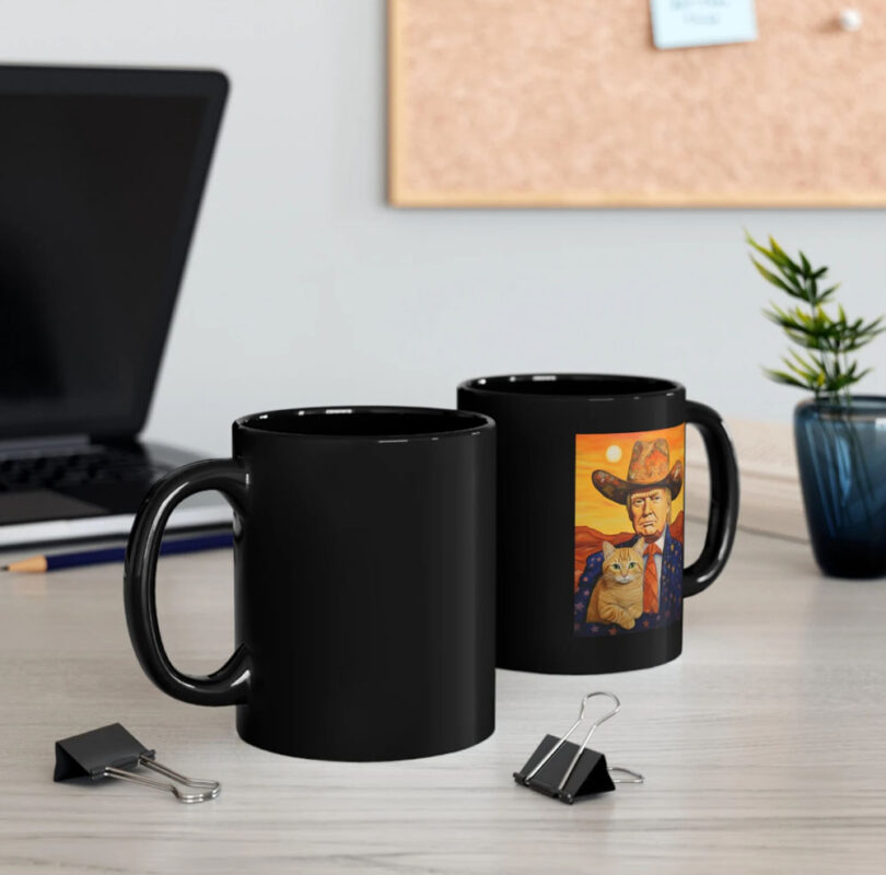 Cowboy Trump With a Cat Coffee Mug - Donald Trump 2024 Mugs