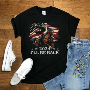 Donald Trump 2024 Shirt - Trump Riding a Horse with The American Flag - Cowboy Trump Tshirts - Trump Shirt