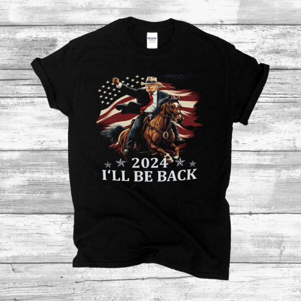 Donald Trump 2024 Shirts - Trump Riding a Horse with The American Flag - Cowboy Trump Tshirt - Trump Shirt