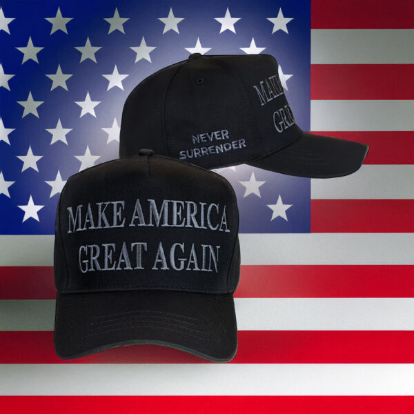 Never Surrender Black MAGA Hats