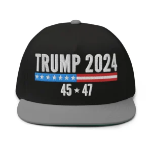 Trump 2024 Hat, Trump 45 47 Hat - Embroidered Flat Bill Snapback Cap