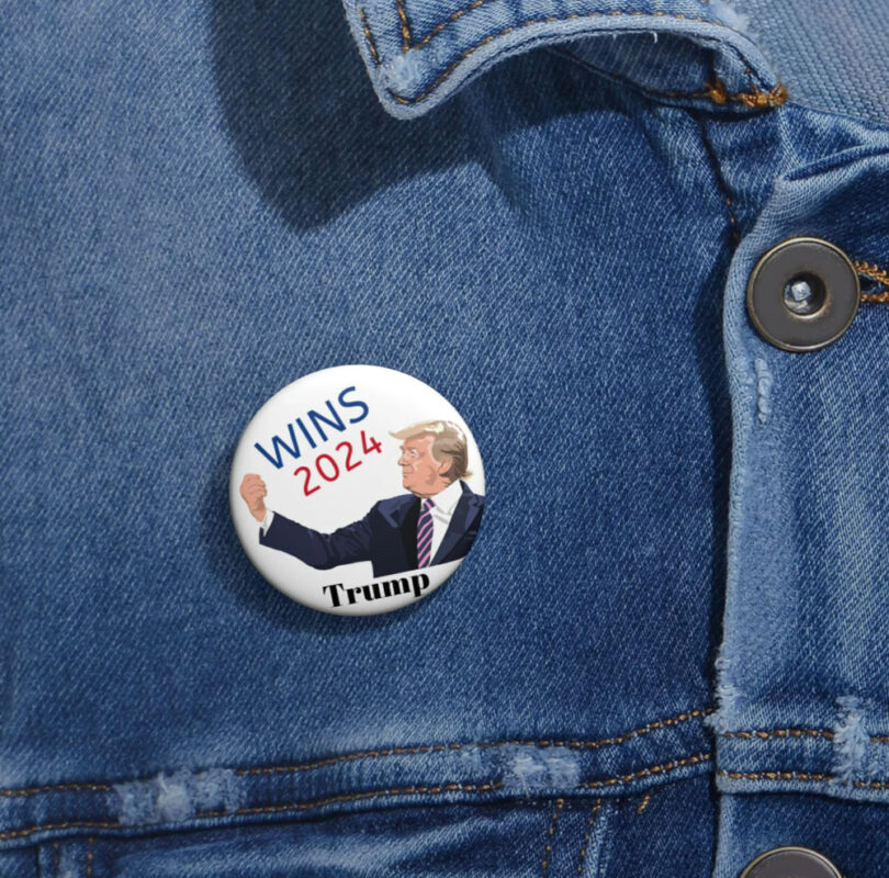 Trump WINS 2024 Patriotic Button, Trump USA Voting Pins