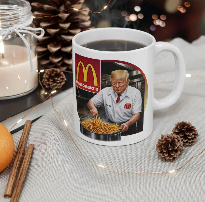 Trump at McDonalds Ceramic Mug, Trump Art Mug