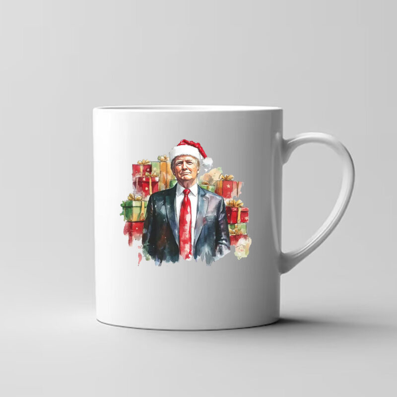 Donald Trump Christmas Mug , MAGA Holidays , Trump with Santa3